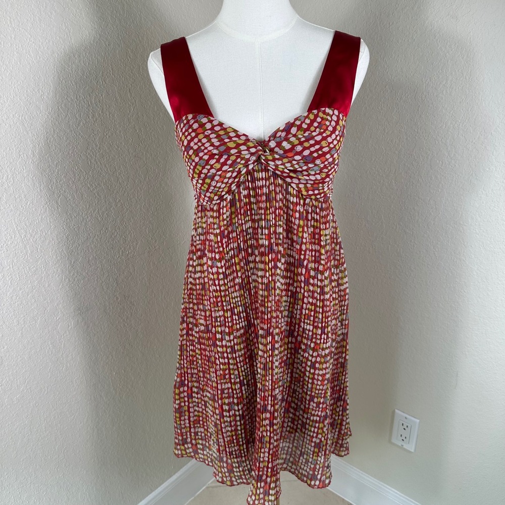 VTG Y2K Maria Bonita Babydoll Dress Women M Red Polka Dot Pleated Empire Waist